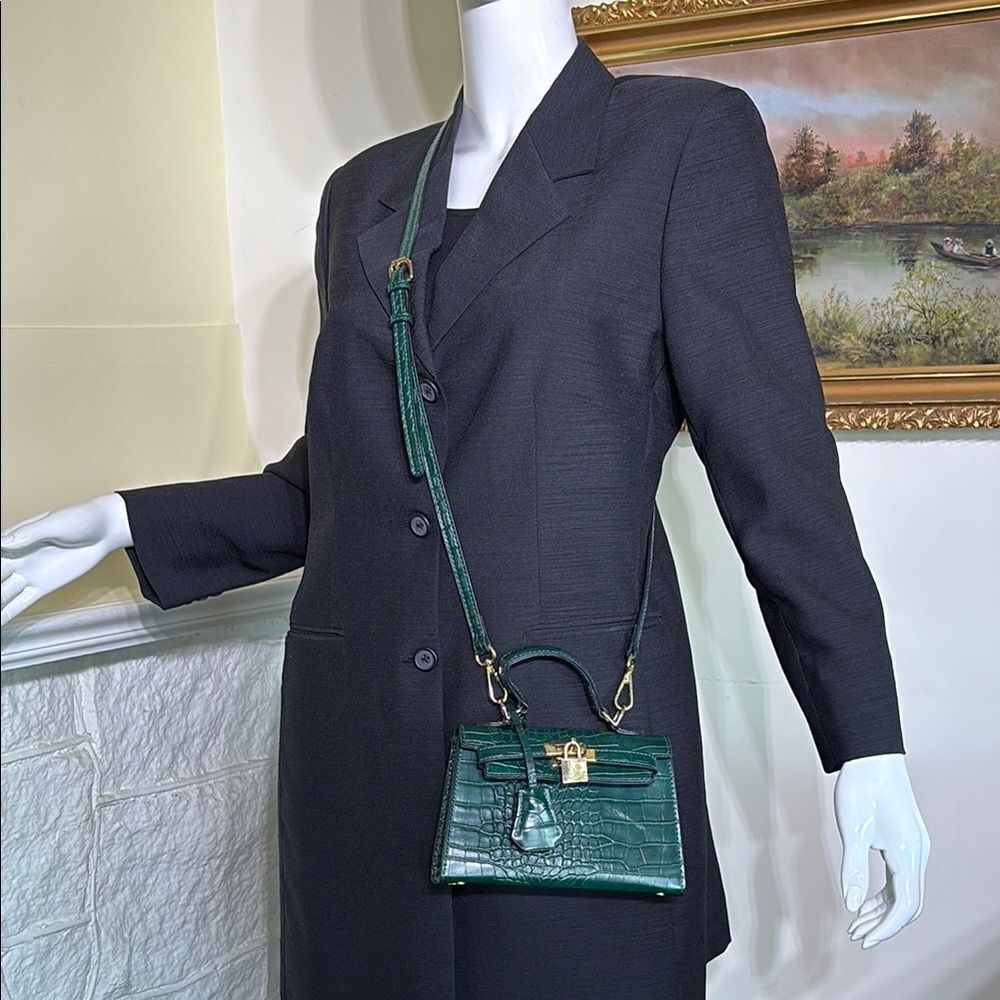 Mini Croc Embossed Vegan Leather Kelly Crossbody Bag